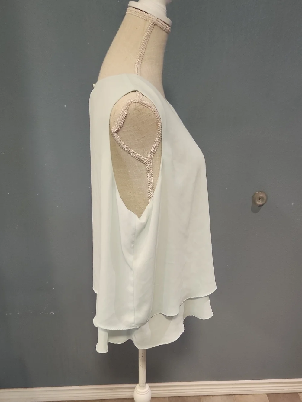 Metaphor Sheer Chiffon Layered Sleeveless Flowy Key Hole Blouse Preppy Office